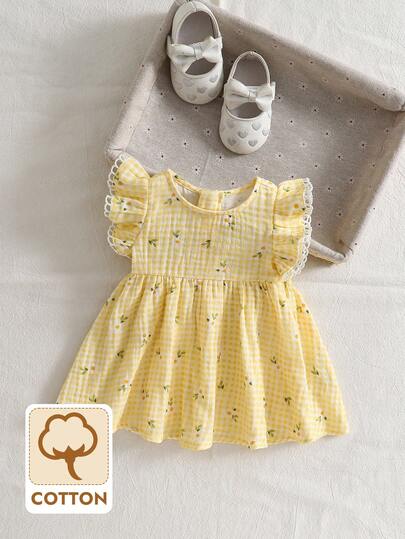 Cozy Pixies Newborn Baby Girl Ditsy Floral Round Neck Cap Sleeve Waist Dress