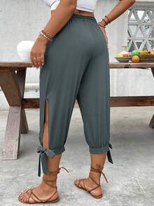 EMERY ROSE Plus Size High Waist Drawstring 7/8 Pants, Spring/Summer - Grey - View 2