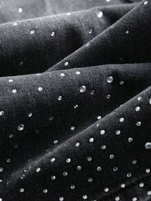 Manfinity EMRG 男士高街美式街头风渐变水洗水钻装饰宽松阔腿裤，送给男友和老公的完美节日礼物，男士水钻牛仔裤灰色宽松牛仔裤 - 黑色 - 查看 3