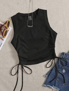 SHEIN EZwear 女士黑色针织休闲背心 - 黑色 - 查看 1