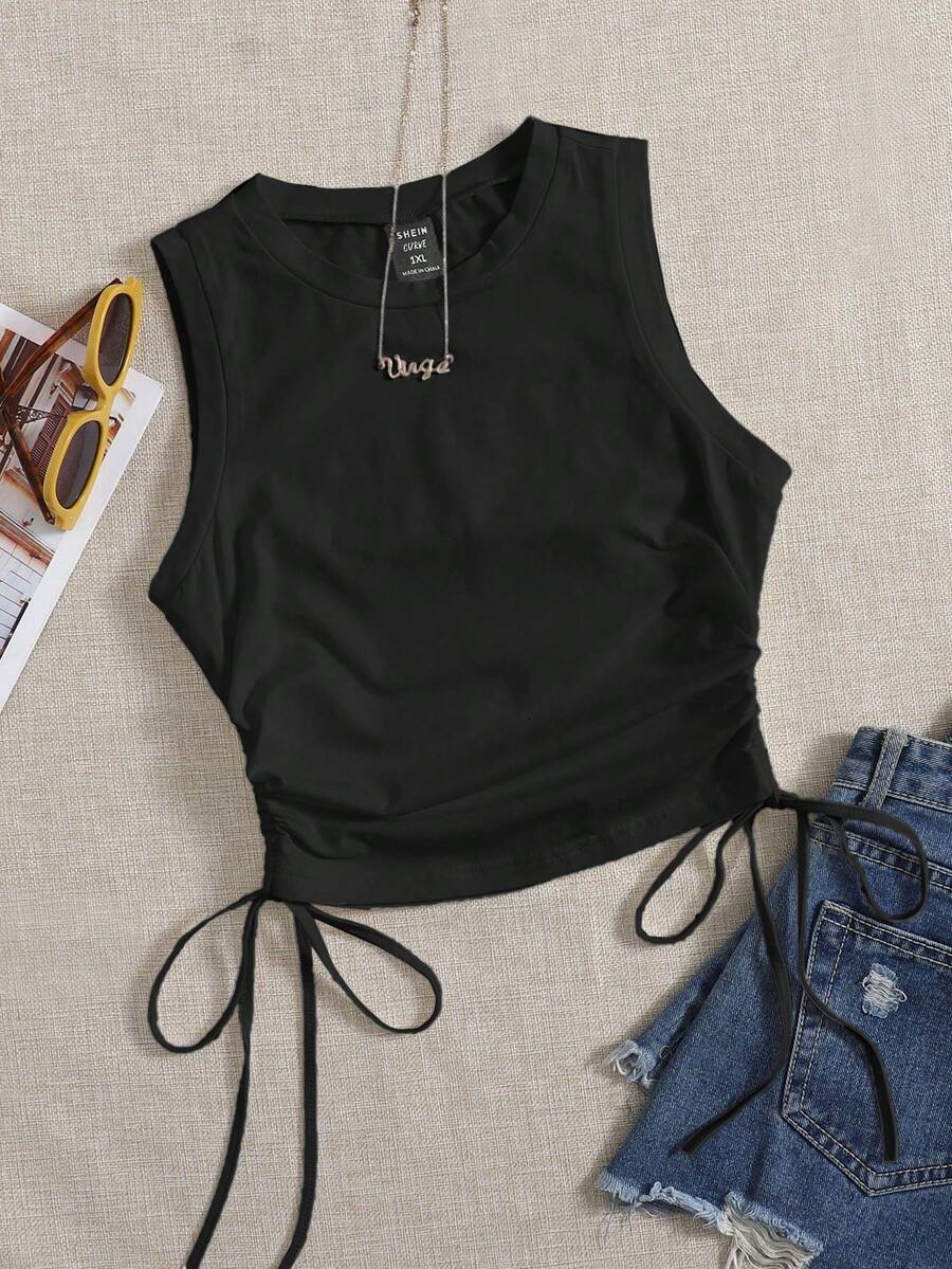 SHEIN EZwear 女士黑色针织休闲背心 - 黑色 - 查看 1