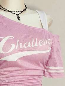 SHEIN ICON T-shirt de basketball 2 en 1 à épaule oblique pour femmes grandes tailles - Rose bonbon - Voir 10