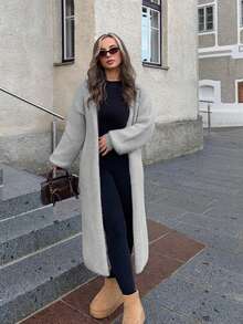 Jeta Ari Áo khoác Cardigan ấm áp cho nữ khi đi chơi vào mùa thu và mùa đông, Quần áo thời trang mùa thu cho nữ - Xám - Xem 6