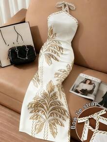 Franclia 女士撞色印花休闲无袖连衣裙 - 白色 - 查看 1