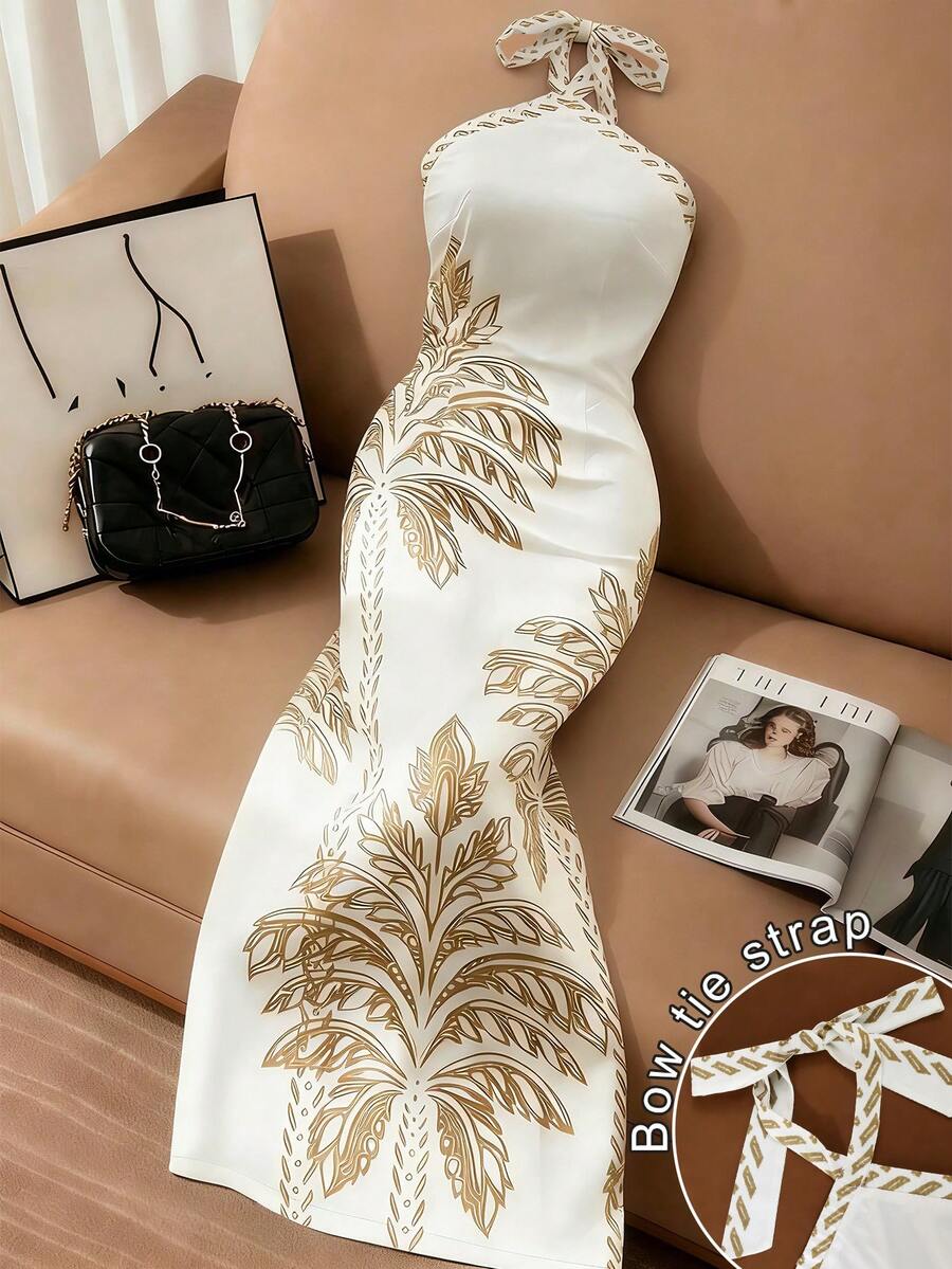 Franclia 女士撞色印花休闲无袖连衣裙 - 白色 - 查看 1