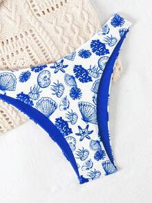 Swim Mod Bộ 2 món đồ bơi mùa hè in họa tiết ngẫu nhiên vỏ sò vàng, áo bikini buộc dây cổ và quần bơi cạp cao, đồ bơi gợi cảm, đồ bơi dễ thương cho nữ, bộ đồ bơi nữ, quần áo Ytk, đồ bơi Zestiva, trang phục nghỉ lễ Zante, đồ bơi định hình dáng gợi cảm, đồ bơi đi biển, tắm nắng, du lịch trên tàu biển, bộ bikini đồ bơi. - Nhiều màu - Xem 4