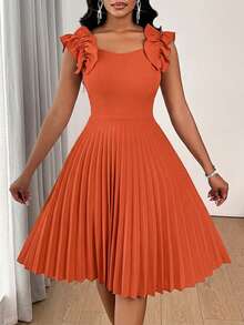 SHEIN Lady Vestido corto sin mangas de unicolor y minimalista para mujer, uso casual diario - Naranja - Ver 6