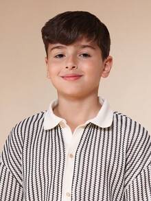 SUMWON Boys Crochet Stripe Button-Up Shirt And Matching Shorts Casual Summer Co-Ord Set With Collar And Short Sleeves - Black - View 5