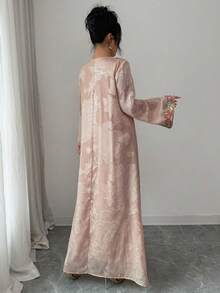 Yasmyna Đầm dài tay dáng rộng, thanh lịch, lãng mạn kiểu Thổ Nhĩ Kỳ - Ả Rập dành cho nữ, chất liệu chiffon jacquard. - Màu Hồng baby - Xem 2