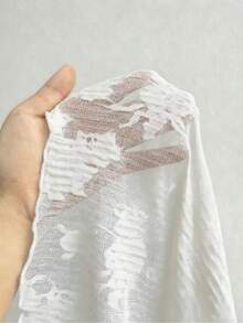 Rustia Blus Wanita Ukuran Besar Model V-Neck dengan Ruffle dan Patchwork, Modis, Serbaguna, untuk Pemakaian Sehari-hari, Lengan Panjang Transparan - Putih - View 7
