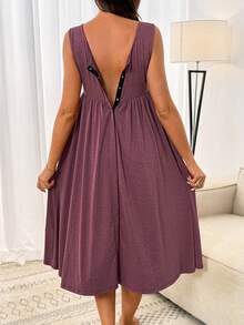 SHEIN V-Neck Wrap Front Button Casual Sleeveless Dress - Burgundy - View 4