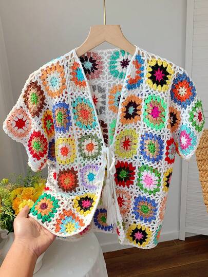 Comfortcana 多色手工钩织短袖开衫