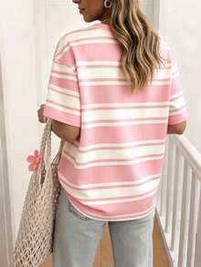 EMERY ROSE Women's Striped Short-Sleeved T-Shirt, Casual Outdoor Wear, Loungewear - Multicolor - View 2