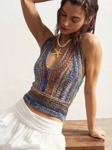 Bohemela 女士撞色露背系带性感百搭约会之夜针织上衣 - 彩色 - 查看 3