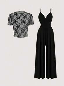 Olithes Women's Sexy Spaghetti Strap Bodycon 2 Pieces Set, Summer - Black - View 1