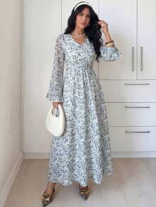 Modelyn Đầm hoa nhí tay dài dành cho nữ - Màu xanh lam - Xem 3