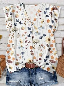 SHEIN LUNE Women's Floral Pattern Casual Shirt, Suitable For Summer - Multicolor - View 1