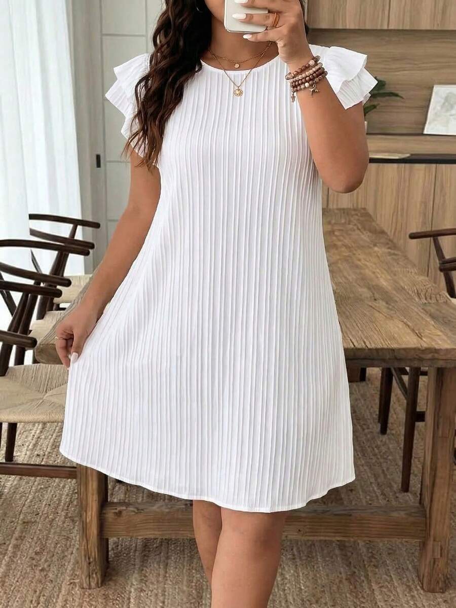 SHEIN Frenchy Đầm Plus Size Xù màu trơn Giải trí - trắng - Xem 1