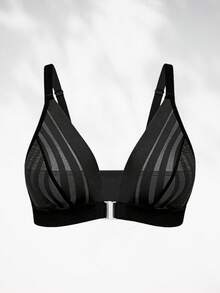 Underwear & Sleepwear 1pc Mesh Patchwork Backless Plunge Bra, Adjustable Straps, Wireless - Black - View 8