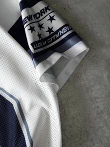 PAVTROS 男士休闲撞色条纹数字印花T恤，夏季 - 白色 - 查看 6