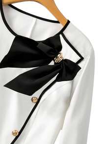 GlowEve CURVE 大码女式优雅新款纯色撞色长袖外套女式套装 - 白色 - 查看 7