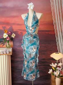 Bellisia 2026 New Summer Casual Elegant Printed Fish Tail Hem Animal Print Leopard Zebra Pattern Dress, Fashion Women Long Vacation Floral Print Dress - Multicolor - View 5