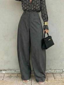 Anewsta Tall Pantalones de traje de mujer de pierna acampanada en color gris oscuro de estilo casual para primavera/verano, extra largos - Gris Oscuro - Ver 3