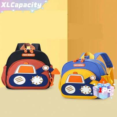 Ba lô dễ thương họa tiết máy xúc, ba lô giảm áp, ba lô đeo vai kiểu dáng thường ngày.