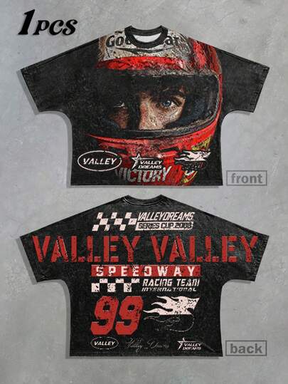Manfinity EMRG 男士 Valley Dreams No.99 复古做旧全印花美式街头摩托车宽松T恤