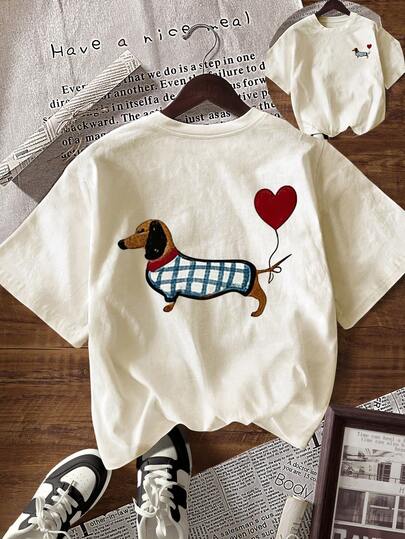 EMERY ROSE Camiseta de manga corta con cuello redondo y estampado de cachorros, de uso versátil y casual para uso diario