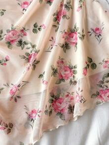 SHEIN Floral Print Ruffle Casual Everyday Party Dress For Teen Girls,Kids - Apricot - View 3