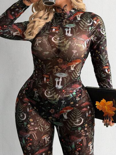  Whyspr-D Mono de estilo gótico punk con estampado de malla para mujer de talla grande, cuello redondo, estilo callejero audaz y vanguardista, retro, casual, adecuado para uso diario, oficina, Acción de Gracias, vacaciones, fiesta de cumpleaños, festival de música, San Valentín, primavera/verano