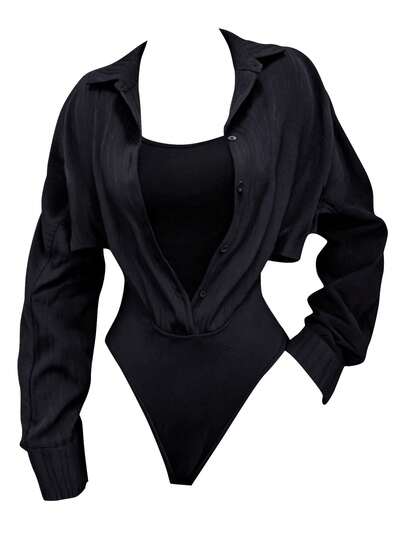 Olithes Plus Size Women Casual Long Sleeve Shirt Bodysuit