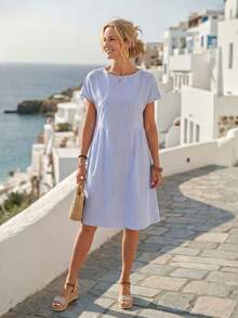 EMERY ROSE Váy hè cổ tròn sọc thường ngày cho nữ Váy hè cho nữ Váy đi nghỉ, Quần áo Boho cho nữ Váy bán chạy nhất Váy thường ngày cho nữ - Màu xanh lam - Xem 6