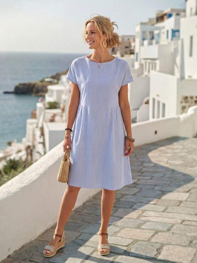 Women's Casual Striped Round Neck Summer Dress Summer Dresses For Women Vacation Dress, Boho Clothes Women Best Selling Dresses Casual Dresses For Woman