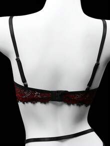 SHEIN 女式蕾丝交叉镂空钢圈紧身衣，坏蛋造型 - 紅色 - 查看 6