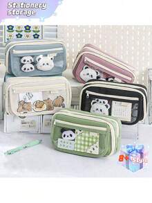 1个装 黑色超耐脏铅笔盒 可爱熊猫图案铅笔盒 学生党热销 大容量透明铅笔盒收纳袋 新款男女生铅笔盒 中小学生高颜值铅笔盒 - 彩色 - 查看 3
