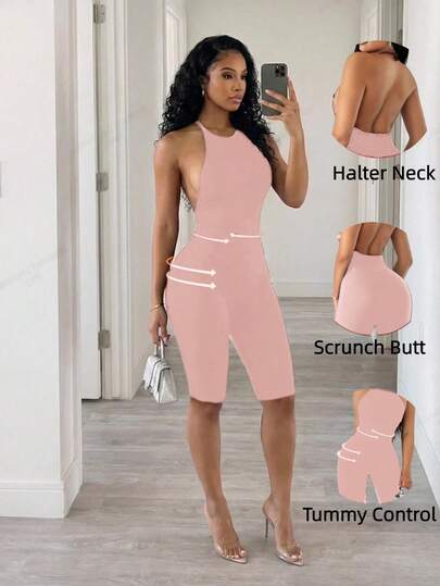 Sirith Seamless Knit Halter Backless Sexy Jumpsuit