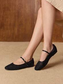 MOTF WOMEN ELEGANT VERSATILE COMMUTING VELVET FLORAL EMBROIDERY BUCKLE STRAP FLATS FOR CHRISTMAS SPRING SHOES - Graphite Black - View 5