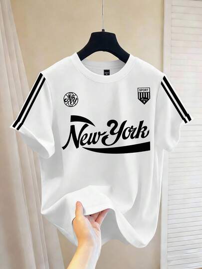 Chillumni Vintage Sports New York City Name Print Short Sleeve T-Shirt, Unisex College Sports Style Tee