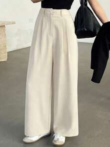 DAZY Women's Solid Color Pleated Loose Suit Pants, Spring & Summer - Beige - View 6
