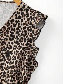 GlowEve CURVE Plus Size Women Leopard Print V-Neck Ruffle Sleeve Loose Side Slit Blouse,Khaki,Summer,Classy,Night Out Club Casual Top,Elegant Animal Print Fashion - Multicolor - View 5