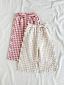 SHEIN Vintaside Kids 2 Packs Baby GirlComfortable Casual Gingham Wide Leg Pants, Suitable For Spring, Summer And Autumn Daily Wear - Multicolor - View 4