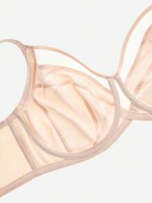 LUVLETTE Plus Curvy Lingerie Light Nude Unlined Full Coverage Side Support Mesh Sheer Airy Basic Breezy Comfort Minimizer Bra - Apricot - View 7