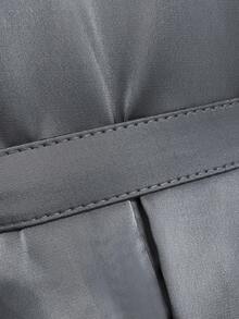 GlowEve CURVE Plus Size Solid Color Front Button Belted Waist Elegant Short Sleeve Dress - Grey - View 5