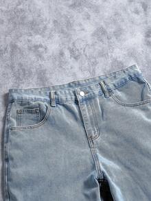 Manfinity ZONE917 Loose Fit Men's Straight Leg Jeans With Slant Pockets Baggy Oversize Long Washed Skater Jean Cargo Plain Light Blue Going Out Y2K Friends Work Going Out Urban Vacation - Light Wash - View 2