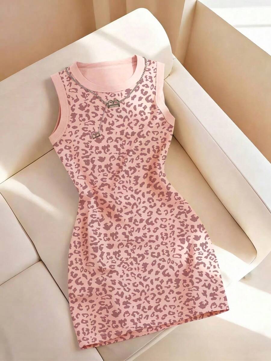 Resyla Women's Spring/Summer New Arrival Bestselling Leopard Print Pattern Round Neck Fitted Camisole Dress - Multicolor - View 1