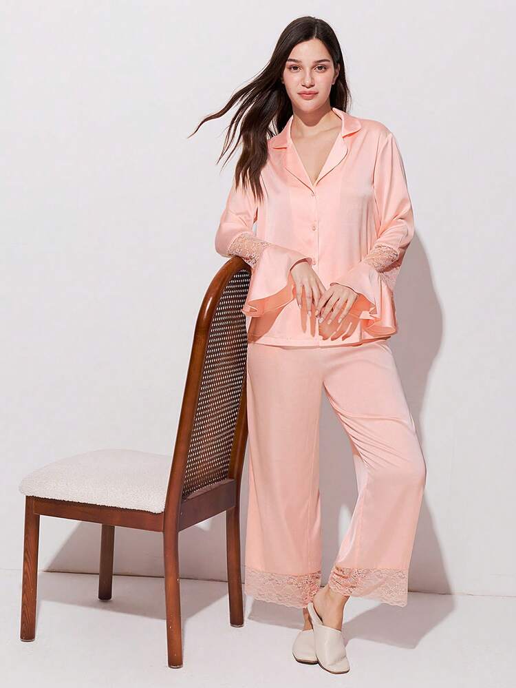 Light Pink Satin Pajama Set