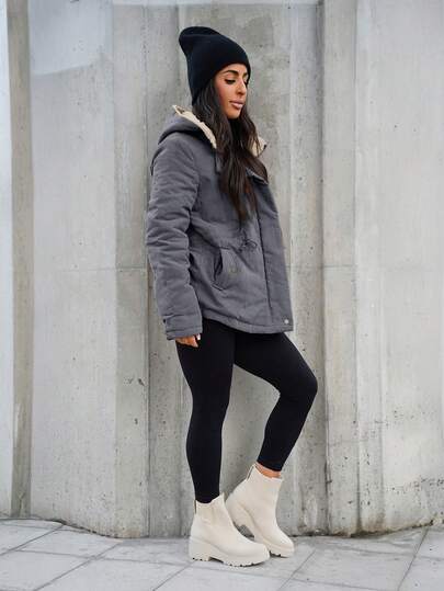 SAYEHFBABY Áo khoác mùa đông cho nữ, áo khoác mùa đông có mũ trùm đầu, đệm lót cách nhiệt bằng chất liệu tổng hợp Polyfill, áo khoác có thiết kế bảo hộ lao động, có lót giữ nhiệt cho mùa đông