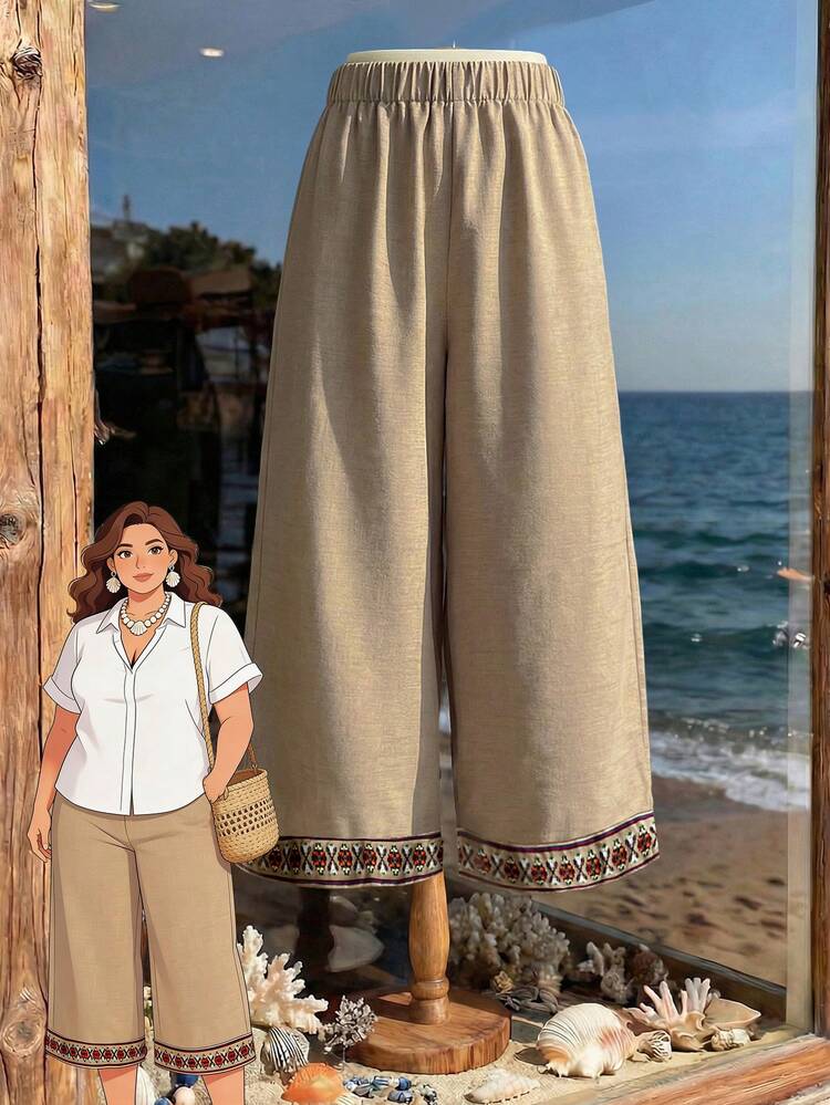 Plus Size Geometric Pattern Casual Wide Leg Pants\Summer\Vacation Summer Outfits Summer Clothes  Spring  Spring Outfit Women Spring Clothes Country Style For Women Seaside Retro Mannequin Window Display